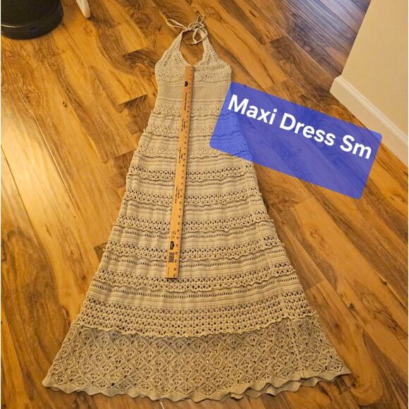 MODA International Sm Y2K Oatmeal Crochet Allover Maxi Dress. Rare find. Hippie - Picture 6 of 15